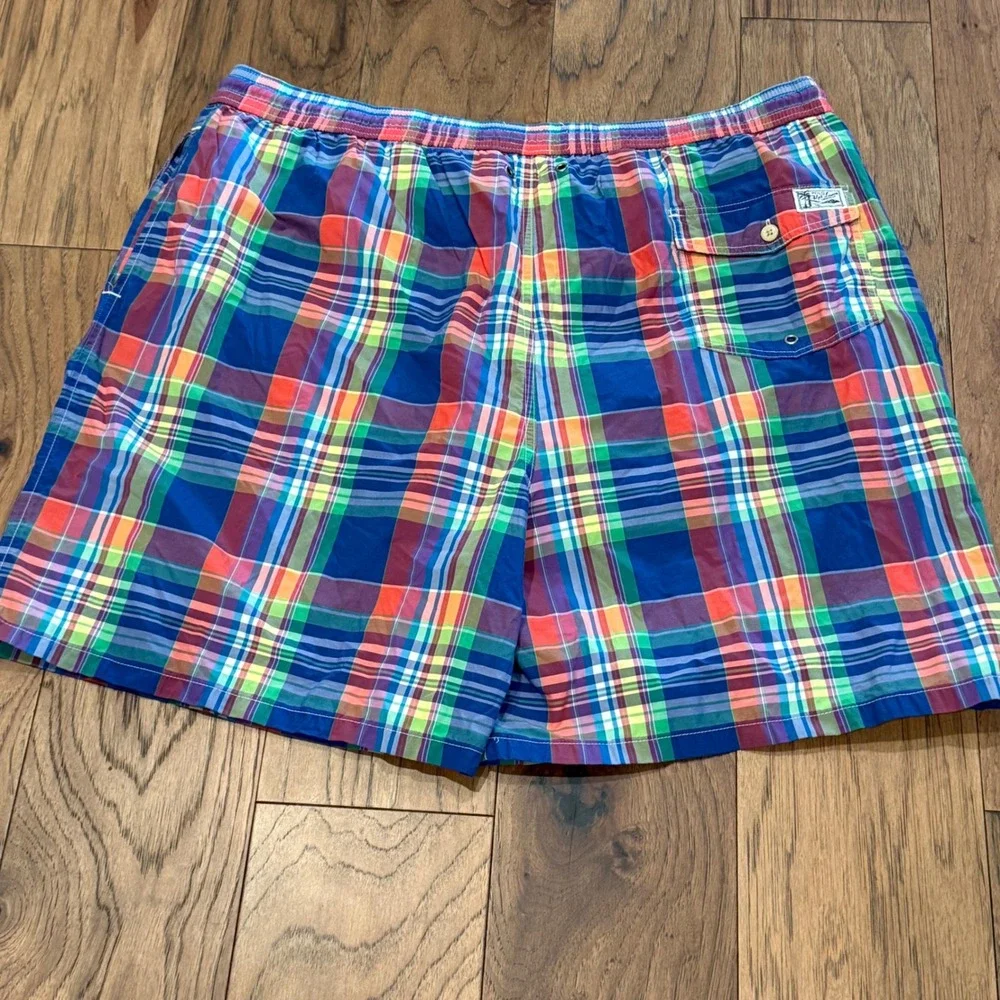 Polo Ralph Lauren Mens 2XLT Madras Plaid Swim Trunks Multi Color Big & Tall 2XL